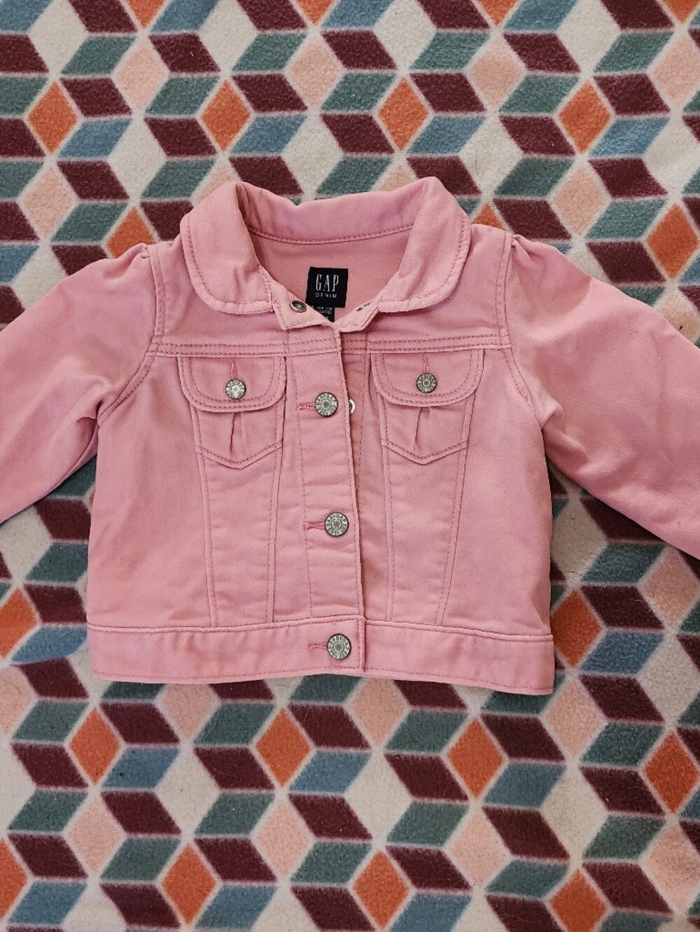 GAP Pink Girls' Denim-Style Jacket with Peter Pan Collar